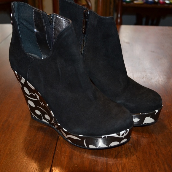 Fiorucci Black Faux Suede Music Note Wedge Bootie - Picture 7 of 8